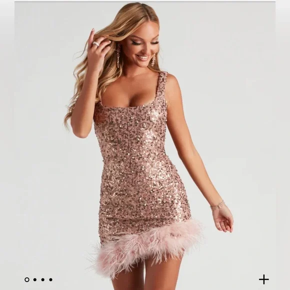 Windsor | Dresses | Pink Feather Short Dress | Poshmark